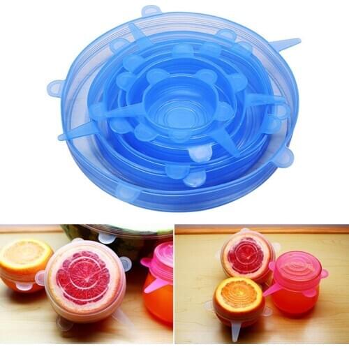 6PCS Silicone Stretch Lids Reusable Food Container Cover Seal for Bowls Mugs Pots Microwave Freezer Jar