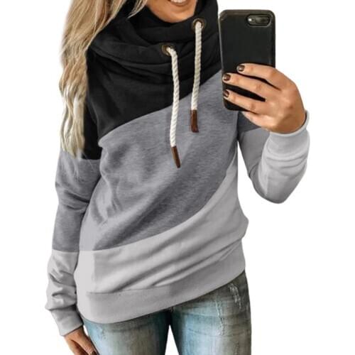 80% HOT SALES！！！Women Autumn Winter Sports Stitching Hoodie Cotton Blend Long Sleeve Sweatshirt