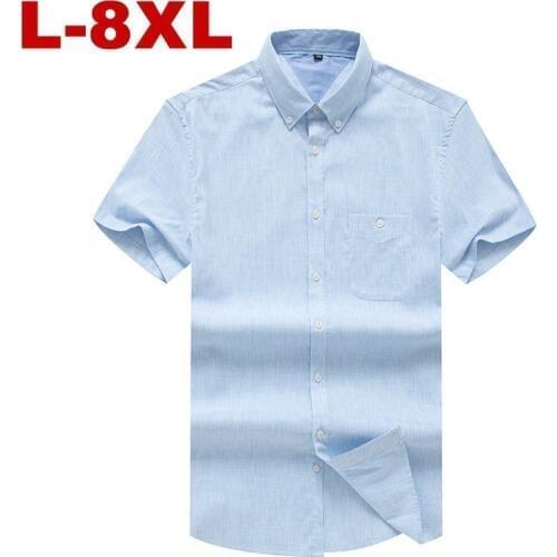 8XL 7XL 6XL Plus Size High Quality Casual Oxford Shirt Men Summer Striped Slim Fit Leisure Short Sleeve Shirts Men Chemise Homme