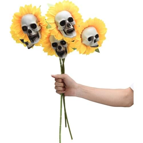Halloween Accessories Sunflower Skeleton Head Decorations Simulation Flower Garden Stakes Figures Statue Ornaments Party Gifts