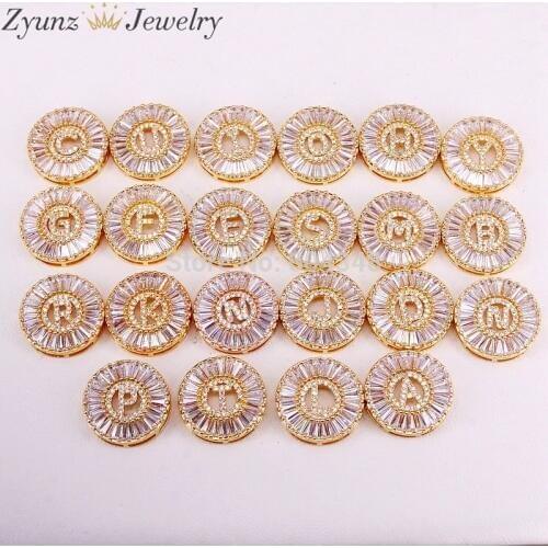 ZYZ184-1765 DIY 26 Alphabet Letter Beads for Jewelry Making Copper CZ Zirocn A-Z Initial Charms Beads Accessories