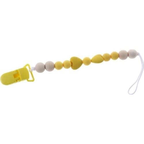 Baby Pacifier Clip BPA Free Silicone Teething Chain Newborn Nipple Teether Holder Chew Toys Soother Wood Dummy Heart Beads
