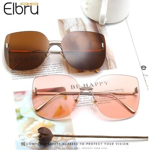Elbru Fashion Style Frameless Sunglasses Classic Style Cat Eye Sunshades Versatile Clear Colorful Lens Sun Glasses For Women Men