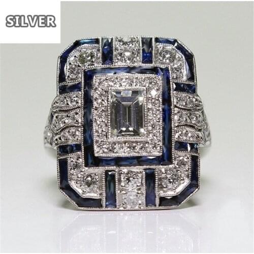 European exaggerated Blue drop gel Women Crystal Silver Cubic Zirconia Band Epoxy Jewelry Gift Jewelry rings for women Delicate