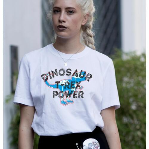 BLINGPAW DINOSAUR T-REX POWER t shirts Women Designer Printed T-shirt Femme Funny Custom New Design New Summer Casual Tops Tees