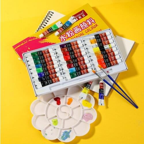 Gouache Paint 12/18/24 Colors Gouache Paint Set 7ML Gouache Tube Pigment with Paint Brush for Artist Student School/Art Supplies