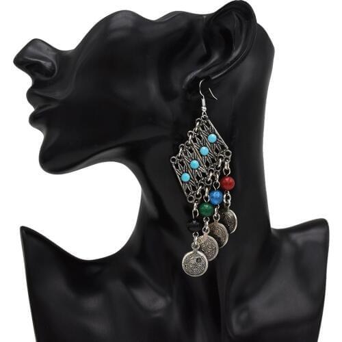 Indian Vintage Turkish Coin Jhumka Earrings Resin Beaded Statement Earring Gypsy Beach Ethnic Tribal Festival Jewelry Afghan