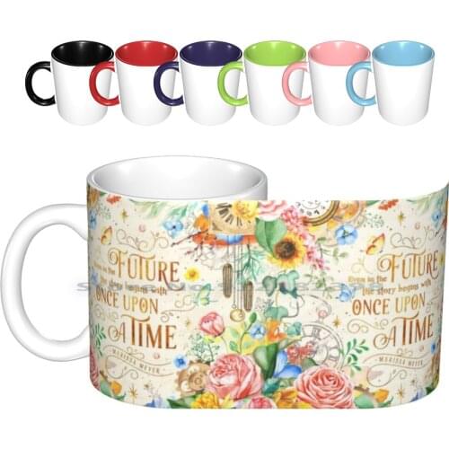 Once Upon A Time Ceramic Mugs Coffee Cups Milk Tea Mug Bookish Flowers Floral Watercolor Vintage Steampunk Gears Leaves Retro