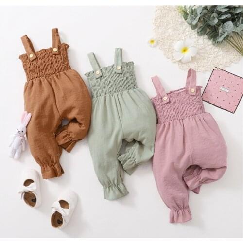 2021-05-17 Lioraitiin 0-18M Infant Kids Girl Jumpsuit Summer Solid Color Sleeveless Off Shoulder Romper Playsuits