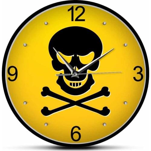Skull Bones Poison Sign Silent Wall Clock Evil Warning Symbol Wall Watch Hazardous Logo Death Skeleton Gothic Danger Home Décor