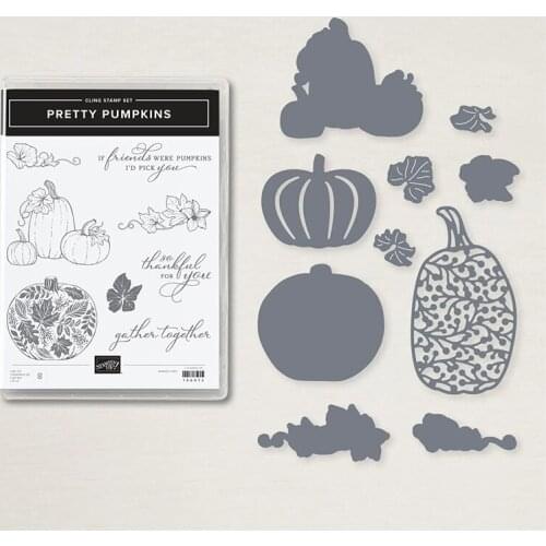 PRETTY PUMPKINS Stencil For Scrapbooking DIY Decoration Paper Card Embossing Handmade Craft Die Clear Stamp And Cutting Dies
