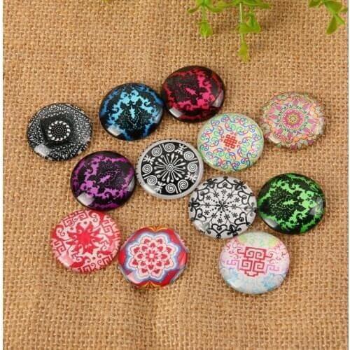 50pcs creative Mixed Color Glass Cabochons Mosaic Printed Glass Dome Cabochons Mosaic Tiles for Crafts