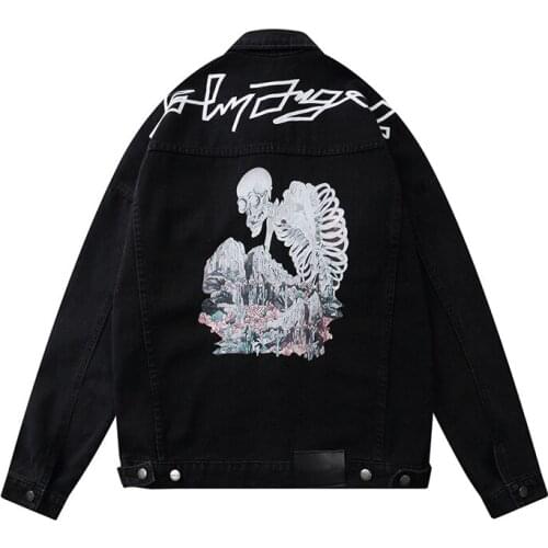 Fashion Brand Streetwear Men Jackets Skull Embroidery Designer Punk Style Ripped Denim Jacket Men Coat Rock Hip Hop Jean Jacket