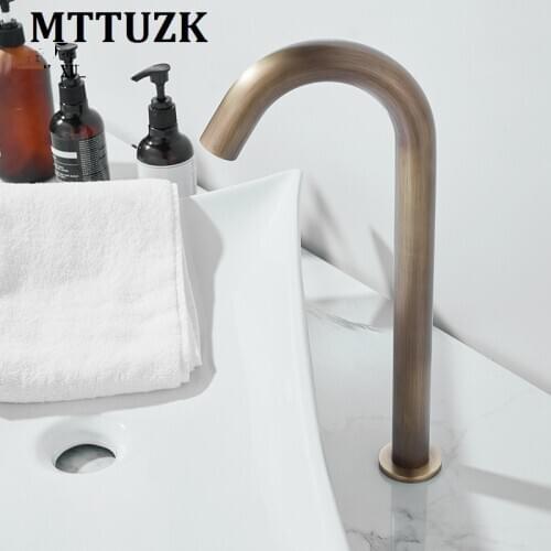 MTTUZK Deck Mounted Antique Bronze Automatic Sensor Faucet Bathroom Basin Touchless infrared Faucet Hot Cold Taps