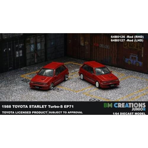 New 1/64 Scale Miniature Car Toyoota 1988 Starlet Turbo S EP71 Red by BM Creations JUNIOR Diecast toys For Collection Gift