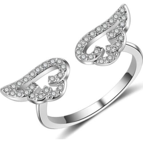 New Fashion Exquisite Beautiful 925 Sterling Silver Jewelry Angel Wings Micro-inlaid Crystal Opening Fashion Rings SR77