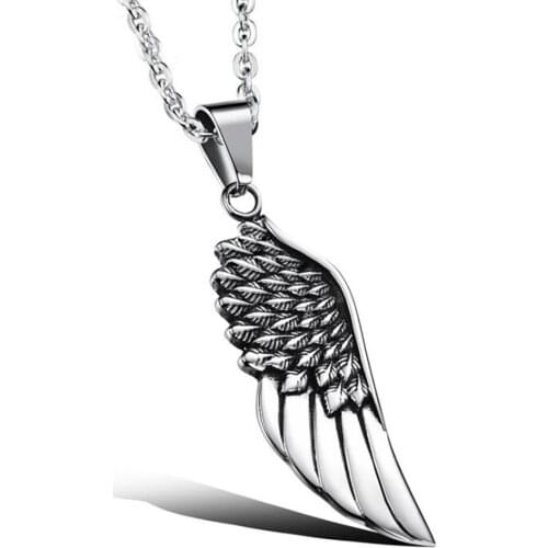 Stainless Steel Angel Feather Wings Bird Pendant Necklace Jewelry Punk Rock Gift For Him with Chain