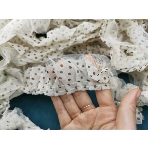 1M Pleated Little Black Dot Lace Fabric Mesh Lace Trim Dress Wide 5cm Ribbon Sewing Guipure Crafts Laces Trimmings Dresses VG20