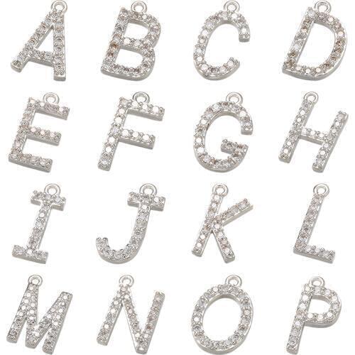 ZHUKOU 7x8mm 26 silver color crystal letter pendant for women necklace earrings jewelry accessories making model: VD594