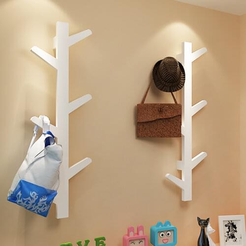 Hanging Coat Rack Wall Hook Solid Wood Clothes Hanger Living Room Bedroom Decorative Wall Shelf Hat Rack Bamboo 6 Hooks