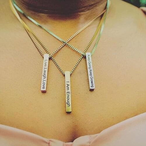 Custom Four Sides Engraving Personalized Square Bar Custom Name Necklace Stainless Steel Pendant Necklace Women/Men Gift