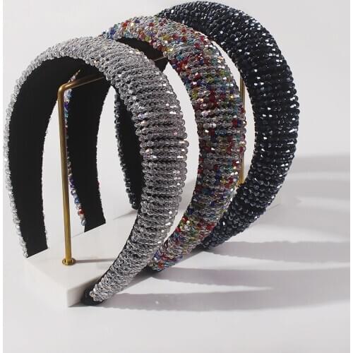 Shiny Crystal Beaded Hairband Width Adjustable Handmade Diamante Headbands for Women Designer 2020 New Fashion Hair Accessories