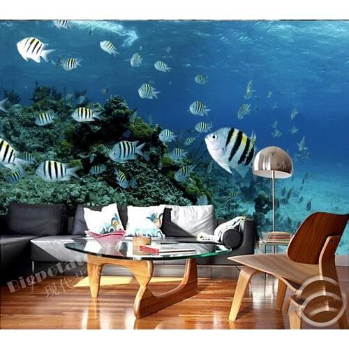 Fishes Sea Pattern Wall Mural Wallpaper for Living Room Background 3d Photo Mural 3d Wall Cartoon Mural Wall paper Papel Mural