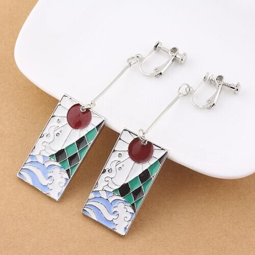 Anime Earrings Demon Slayer Blade Nezoko Tanjiro The Protagonist with the Same Pattern Earrings Ear Clip Gift Decoration