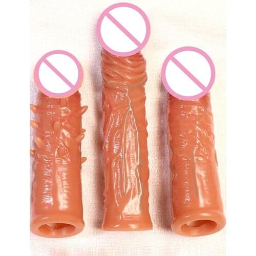 Silicone Penis Sleeve Pumps Male Chastity Device Reusable Condoms Cock Enlarger Delay Ejaculation Erotic Tool Sex Toys for Men