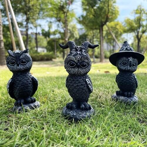 Halloween Lovely Animal Figure Sculpture Kawai Magical Owl Resin Statute Room Outdoor Garden Ornament Artworks Home Desk Decor