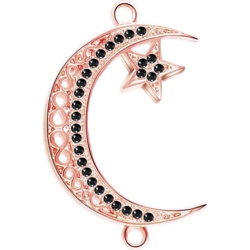 JUYA Jewelry making Connector Copper Metal with Black/Clear Zircons Rhinestone Moon connecting for DIY Jewelry earrings Charms