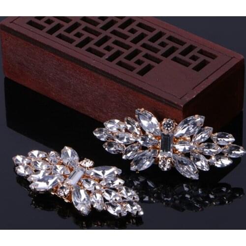 Gold Tone Rhinestone Shoe Clips Flower Glass Wedding Diamante Sparkle Fashion