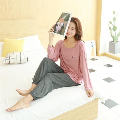 Japanese spring and autumn pregnant women plus size breathable modal pajamas set postpartum long-sleeved trousers home service