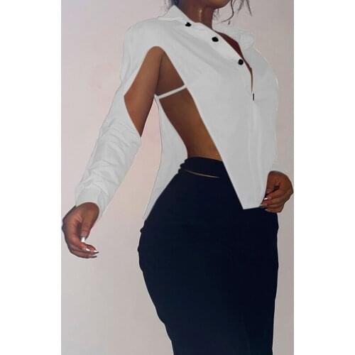 Sexy Hollow Out Long Sleeve Shirt Women Turn Down Collar Button Fashion Streetwear Casual Blouse Female 2021 Autumn Winter New