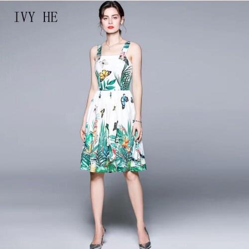 IVY HE Summer Womens Dress 2021 New Pattern Show Style Butterfly Flower Small Fresh Print Suspender Dress Slim Dresses Traf