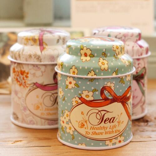 1 Pcs Flower Design Metal Sugar Coffee Tea Tin Jar Container Candy Sealed Cans Box Random Color