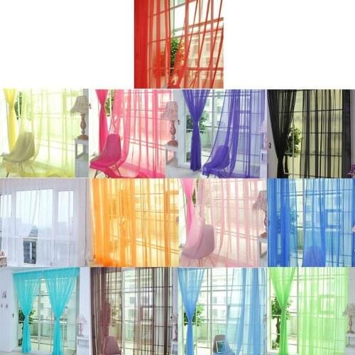 1pcs Pure Color Tulle Curtain Transparent Finished Gauze Home Room Decoration For Living 100x200cm Curtain M5O7