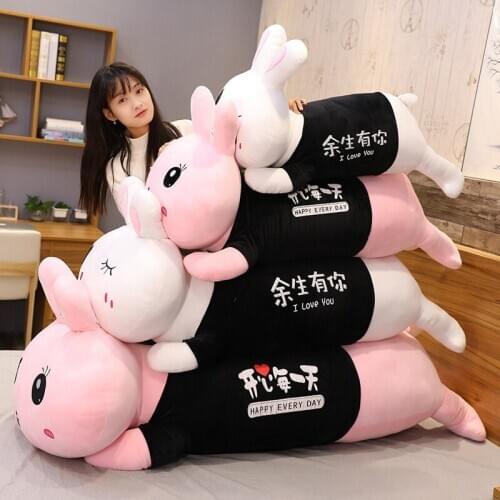 1PC 90/110/130CM Long Body Pink Rabbit Animals Plush Pillow Stuffed Cylindrical Bolster Sleeping Companion Kids Adults Rabbit