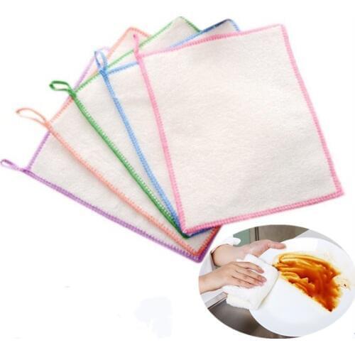 10Pcs Bamboo Dish Cloths Anti-Grease Kitchen Cleaning Cloth Washing Towels Magic Micro Fiber Cleaning Wiping Rags Dishcloth