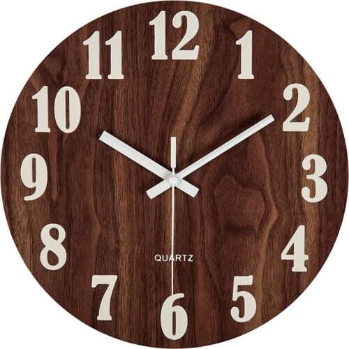 12 Inch Night Light Function Wooden Wall Clock Vintage Rustic Country Tuscan Style For Kitchen Office Home Silent & Non-Ticking
