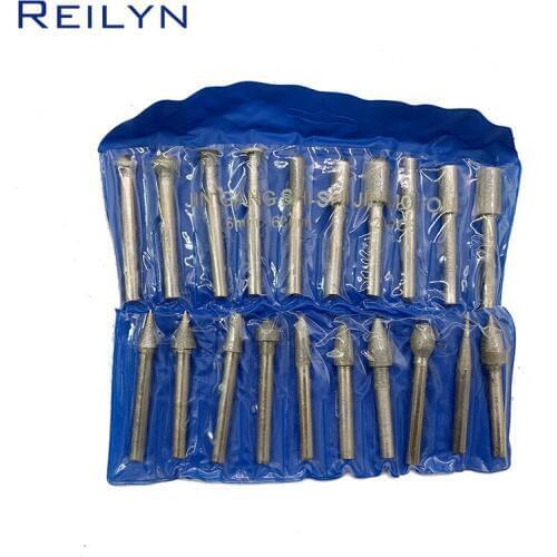 120# shank 6mm Fine Sand Diamond Grinding Bits 20pcs/set Diamond Stone Jade peeling bits grinding point set