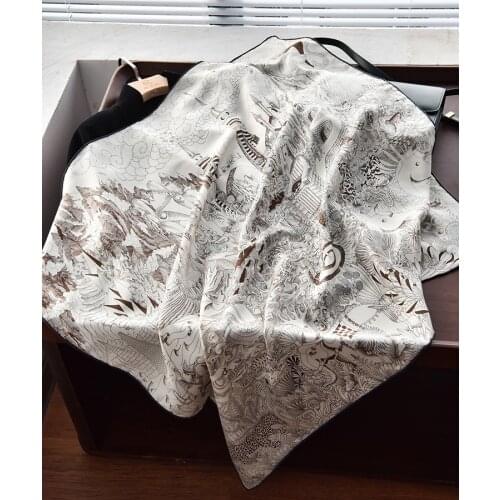 16mm Luxury 100% Silk Scarf Wraps w Sand Washing Womens Fashoin Print Silk Neckerchief Necktie Foulard 35"x35"
