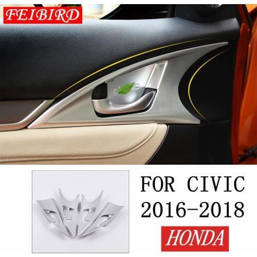 Accessories For Honda Civic 2016 2017 2018 ABS Matte Car Door Inner Handle Bowl Protector Molding Cover Kit Trim 4 Piece