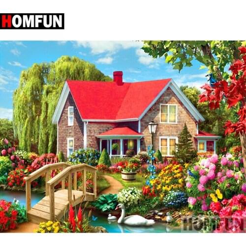 HOMFUN Full Square/Round Drill 5D DIY Diamond Painting "House landscape" 3D Diamond Embroidery Cross Stitch Home Decor A19744