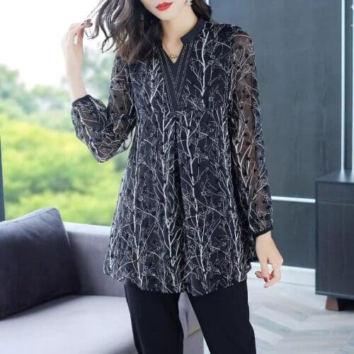 Chiffon Blouses Women Csual Long Sleeve Plus Size Print Loose Shirt Elegant Women Tops Fashion Women Spring Summer Style