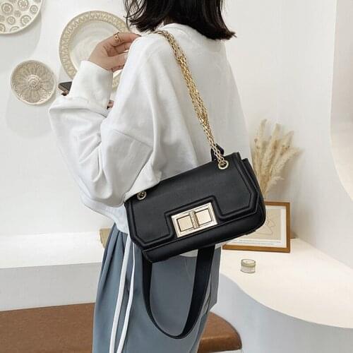 Black soft leather female bag fashion chain shoulder bag solid color small messenger bag 2021 summer new female bag 7 colors