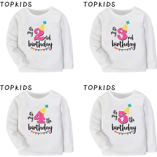 2021 Girls Its My 1 2 3 4 5 6 7 8 9th Birthday Print Cartoon T shirt Kids Long Sleeve T-shirt Children Funny Clothes,LKP2432