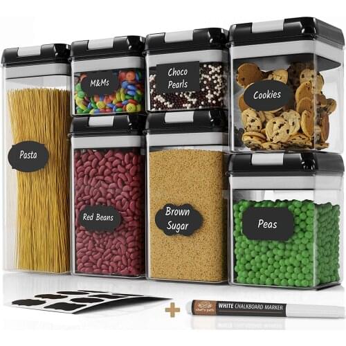 Airtight Food Storage Container 7 Piece Set Clear Plastic Canisters with Lock Lids for Kitchen Pantry Organization and Storage