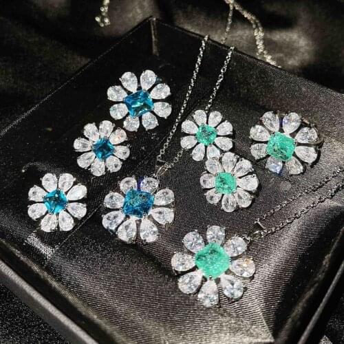 Exquisite Flower Pendant Necklace Charm Piercing Earrings Luxury S925 Jewelry Set For Women Wedding Engagement Eternity Ring