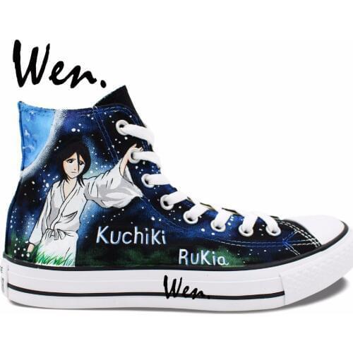 Wen Hand Painted Shoes Anime Bleach Kuchiki Rukia Kurosaki Men Womens High Top Canvas Sneakers for Gifts